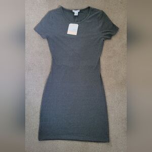 Hearts Collective Grey Ribbed Knit Lace Up Back Casual Dress